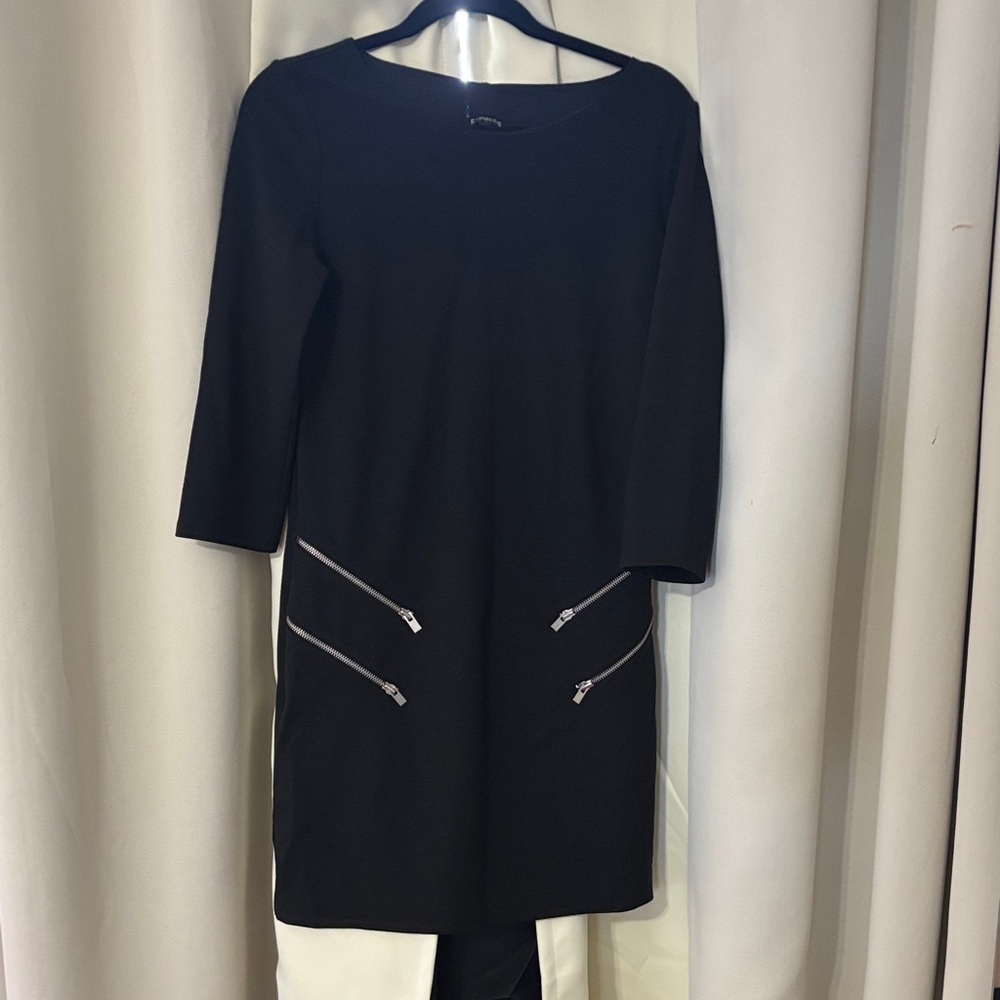 Express Black Quarter Sleeve Sheath Dress with Zip Detail